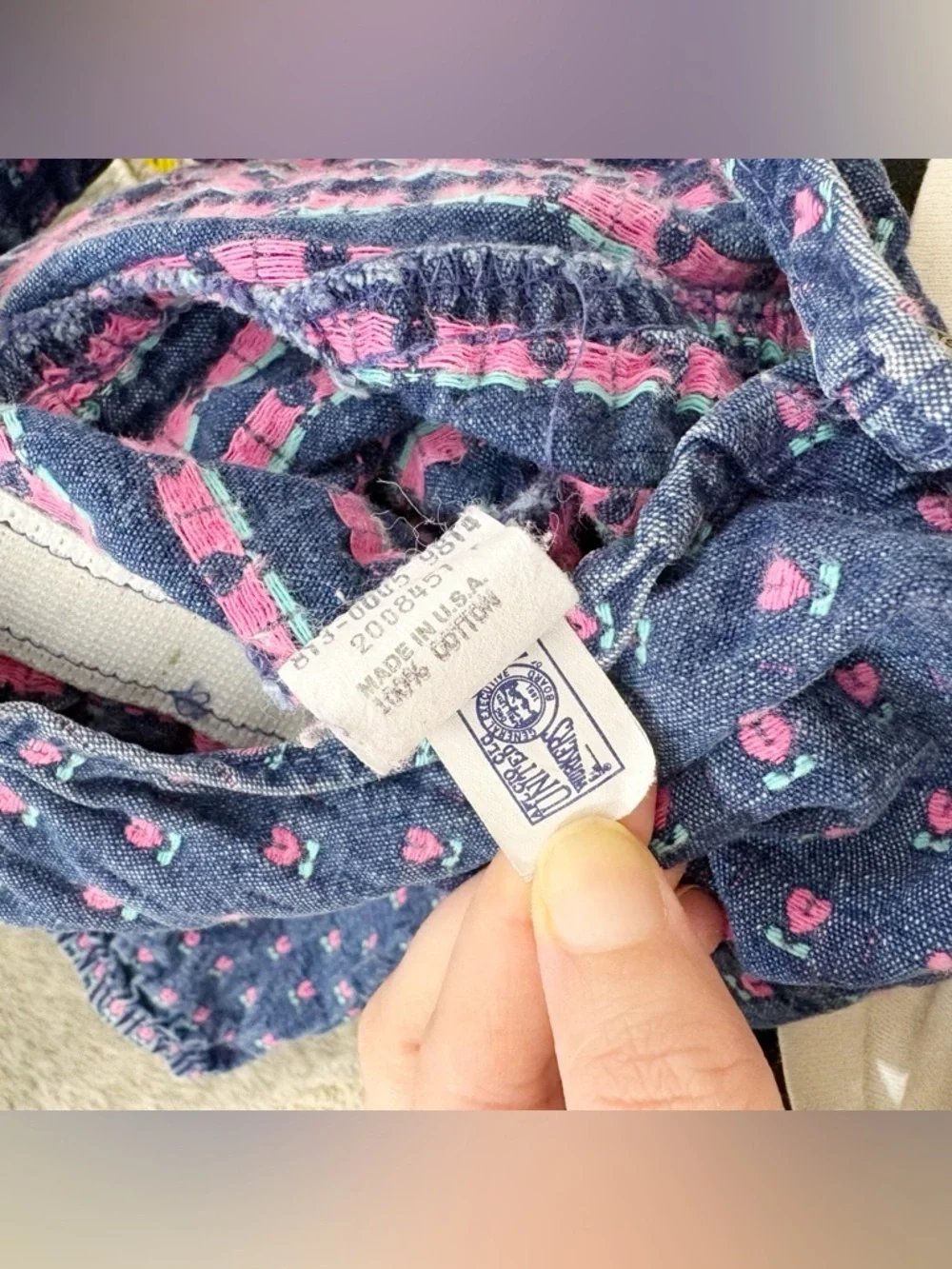 Vintage Union Made OshKosh B'gosh Pink Floral Blue Denim Overalls 12M